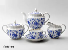 Сервиз чайный Астра голубая <br>6 персон/ 15 предметов Ампир